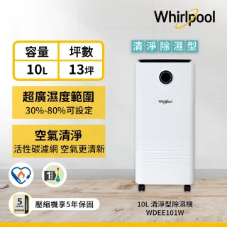 【Whirlpool 惠而浦】一級能效 10公升除濕機(WDEE101W)