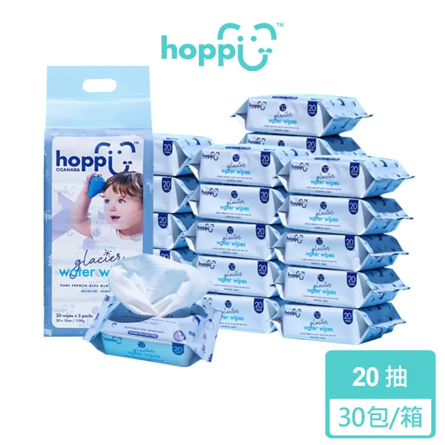 【Hoppi】阿爾卑斯山冰川水濕巾 嬰兒濕紙巾 - 20抽x5包x6袋 箱購(嬰兒濕巾)