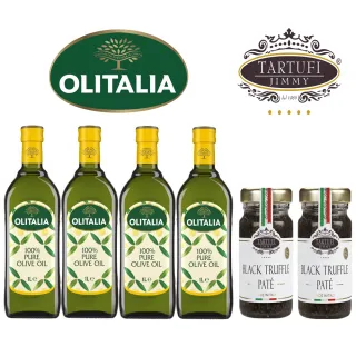 【Olitalia奧利塔】純橄欖油1000mlx4-禮盒組(+Jimmy義大利松露蘑菇醬90公克x2罐)