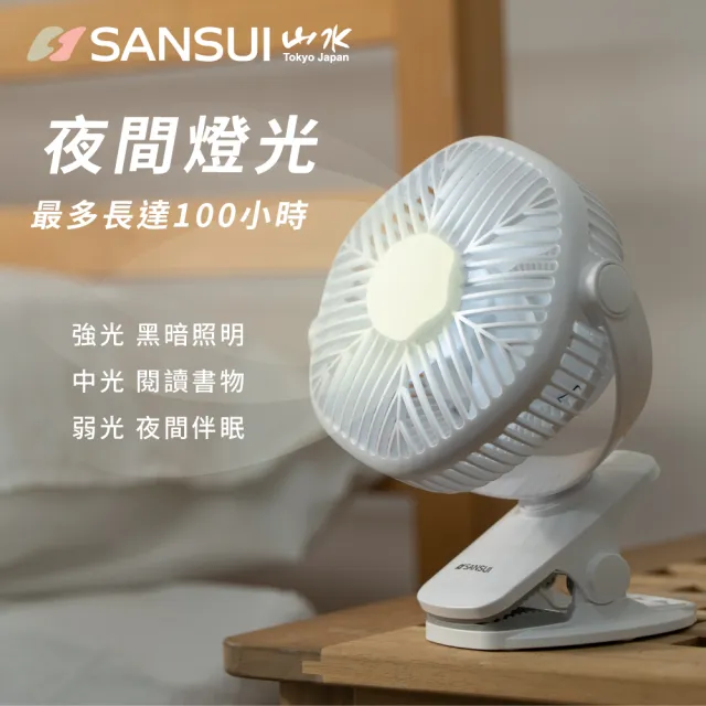 【SANSUI 山水】USB桌夾式兩用LED燈充電風扇/夾扇(SHF-N63)
