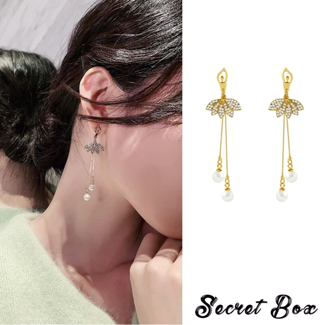 SECRET BOX【SECRET BOX】韓國設計925銀針閃耀美鑽芭蕾舞者珍珠流蘇造型耳環(925銀針耳環 珍珠耳環 流蘇耳環)