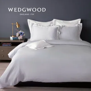 【WEDGWOOD】100%天絲300織素色床包兩用被套枕套四件組-簡約淺灰(加大)