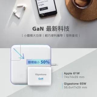 GaN 65W氮化鎵Type-C三孔急速快充充電器 + C to Lightning MFi充電線+C to C 充電傳輸線(iPhone 13/Macbook