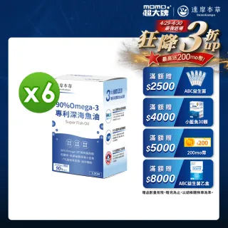 【達摩本草】90% Omega-3 專利深海魚油x6盒-120顆/盒(迷你好吞、調節體質)