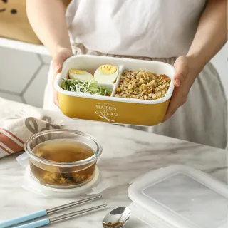 【QHL 酷奇】日式陶瓷分格便當盒(可微波、可烤箱、可冰箱冷藏)