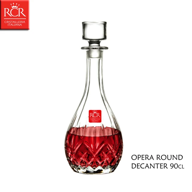 【義大利RCR】Opera 花瓶水晶雕花酒瓶 900mL 酒樽(水晶玻璃 酒器 床頭瓶)