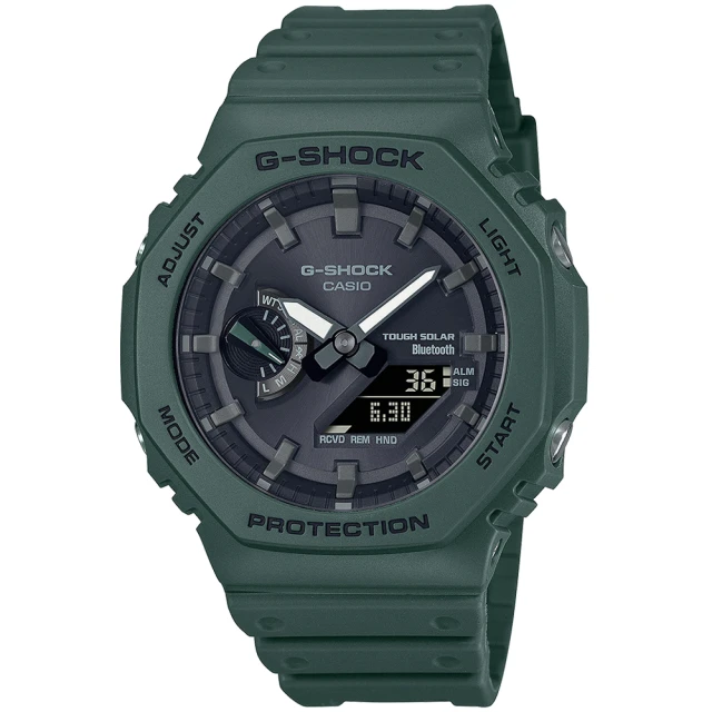 【CASIO 卡西歐】G-SHOCK 藍牙 太陽能 八角農家橡樹雙顯手錶(GA-B2100-3A)