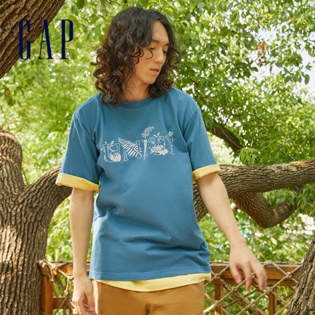GAP【GAP】男裝 Gap x RON FINLEY藝術家聯名系列 印花短袖T恤(867841-藍色)