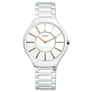 【Rado 雷達表】官方授權R6 True Thinline 真薄系列石英腕錶 39㎜白陶瓷款-加高級錶盒(R27957102)