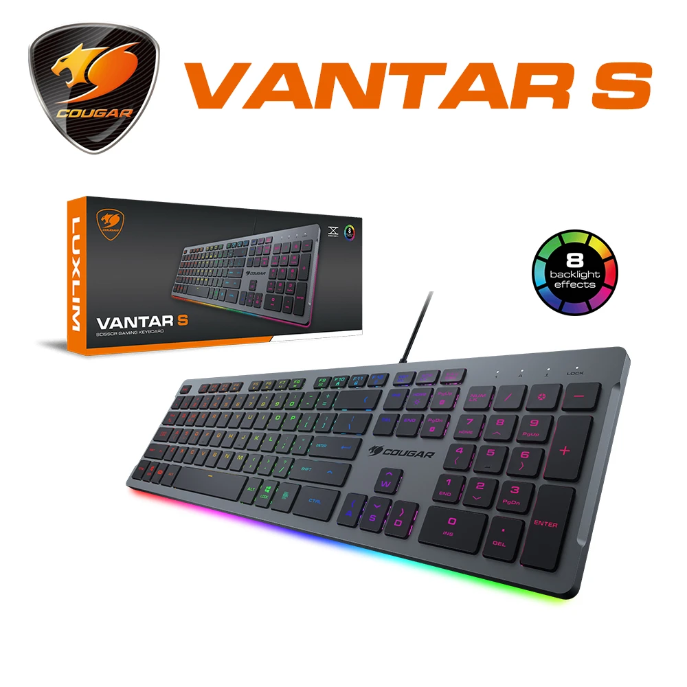 【COUGAR 美洲獅】VANTAR S 剪刀腳 RGB 鍵盤(RGB 照地燈效果剪刀腳結構的薄鍵帽鍵盤)