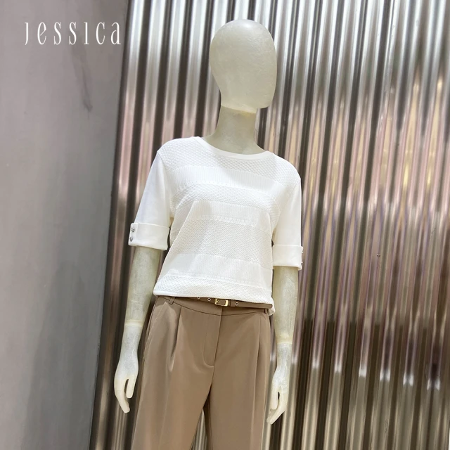 JESSICA【JESSICA】經典百搭優雅顯瘦立體紋理針織短袖222150 （白）