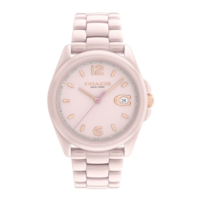【COACH】優雅典鑽粉色陶瓷腕錶36mm(14503926)