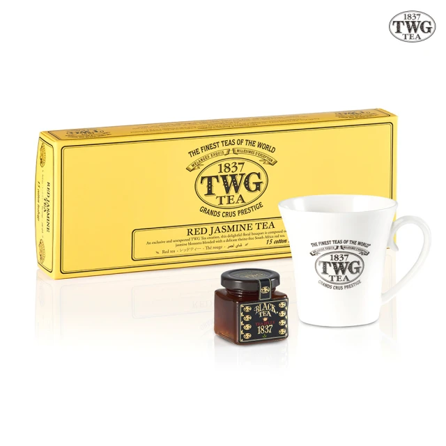 【TWG Tea】茉莉紅茶饗宴套裝組(手工純棉茶包 15包/盒+果醬+馬克杯)