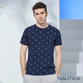 【NAUTICA】男裝 滿版船錨造型圖騰短袖T恤(海軍藍)