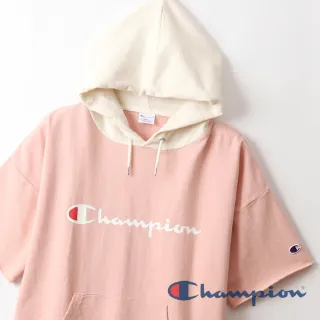 【Champion】Campus連帽草寫Logo短Tee-粉紅色