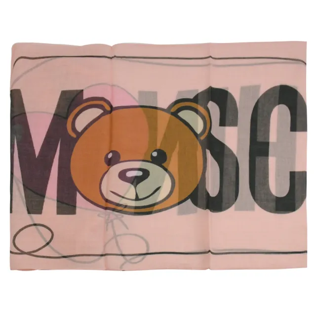 【MOSCHINO】經典LOGO泰迪熊大頭混紡薄披肩領巾圍巾(粉 小)