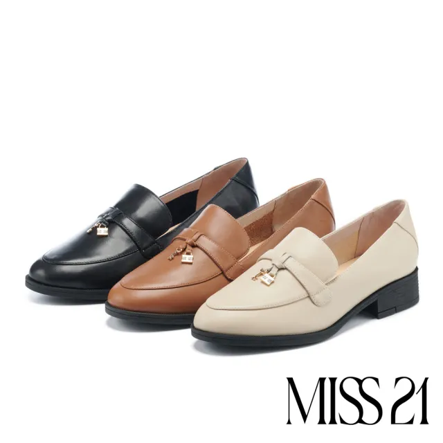 【MISS 21】率性簡約素色牛皮樂福低跟鞋(黑)
