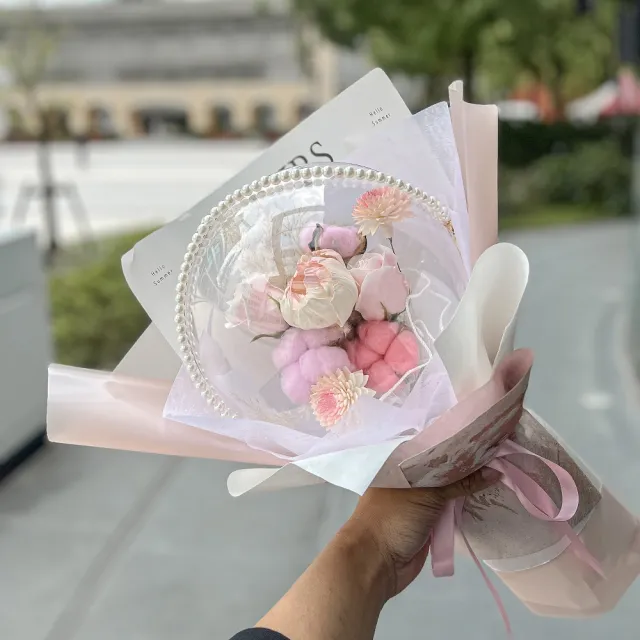 Flower Plus 珍珠粉香皂花花束波波球花束 永生花 Momo購物網 雙11優惠推薦 22年11月