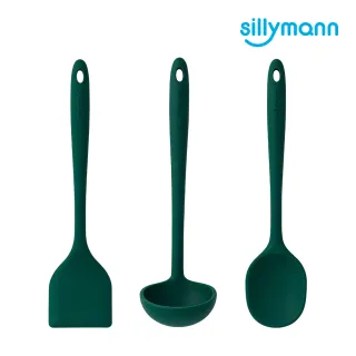【sillymann】一體成型三件組（煎鏟+拌炒勺+湯勺）-小松綠(鉑金矽膠可進沸水、蒸氣紫外線消毒鍋)