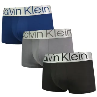 【Calvin Klein 凱文克萊】Reconsidered Steel 絲質寬腰帶合身四角/平口褲 CK內褲(海軍藍、灰、黑 三入組)