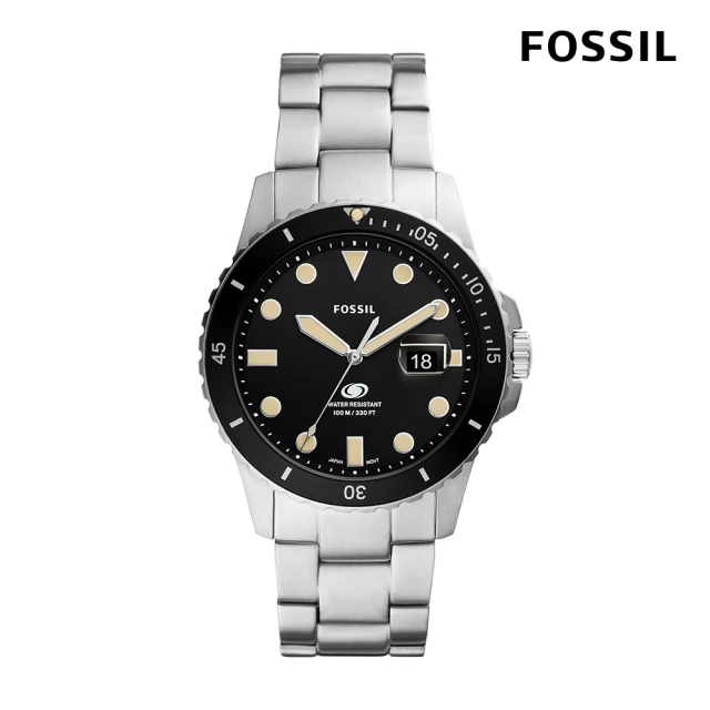 【FOSSIL】Fossil Blue 極簡有型日曆男錶 銀色不鏽鋼鍊帶 42MM FS5952