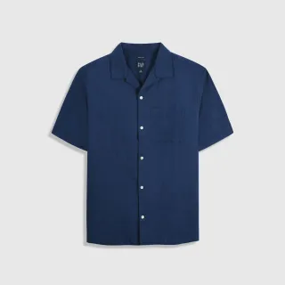 【GAP】男裝 商務輕薄翻領短袖襯衫(819544-海軍藍)