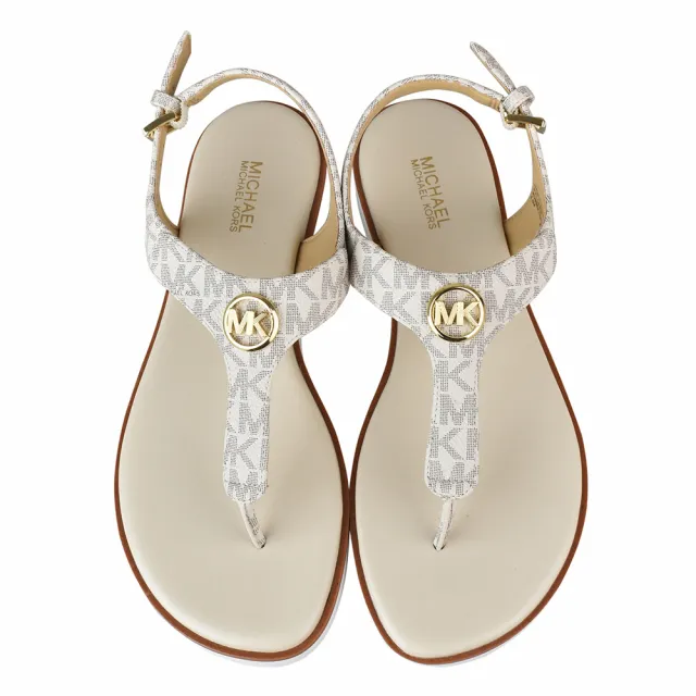 【Michael Kors】MK MICHAEL KORS JUDY THONG圓形LOGO PVC橡膠T字涼鞋(香草白x象牙白)