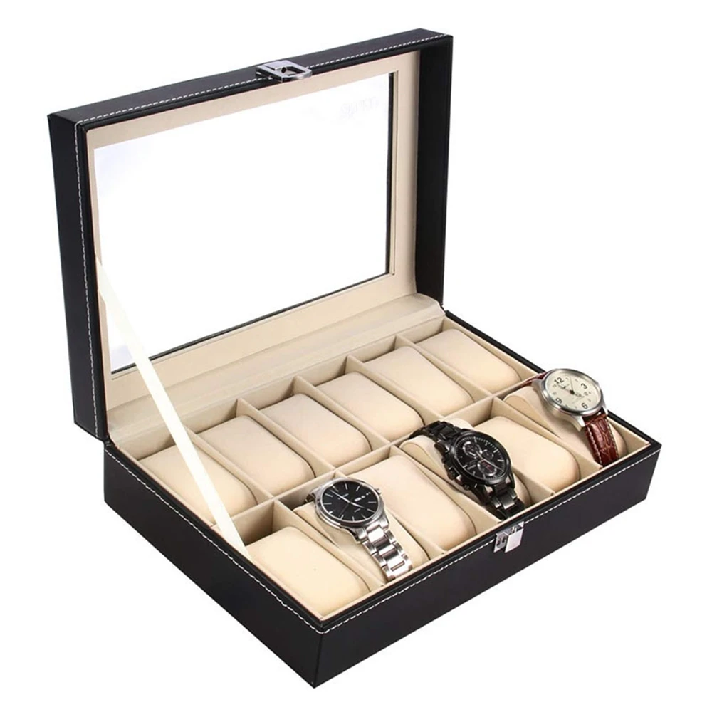 12位置手錶皮革珍藏飾品雙層收納盒．珠寶箱防潮錶盒