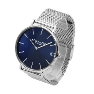 【COACH】COACH 銀框 藍面 銀色米蘭帶腕錶 情人節/父親節(CO14602437)