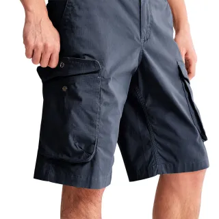 【Timberland】男款深藍色Timberland經典寬版斜紋工裝短褲(A2C5A433)