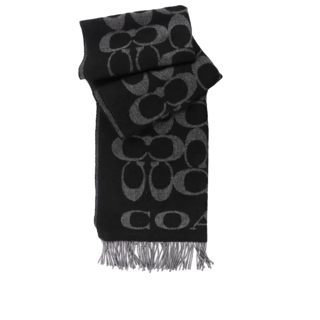 【COACH】大CC LOGO羊毛圍巾(黑色)