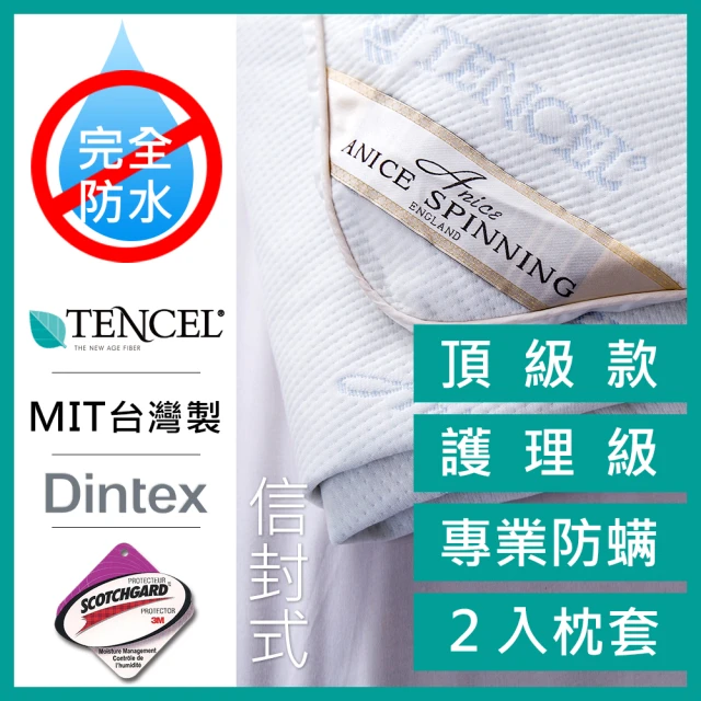 【A-nice 台灣製】100%真防水 護理級專業物理性防蹣 天絲床包式保潔枕套(一對兩入 / TD)