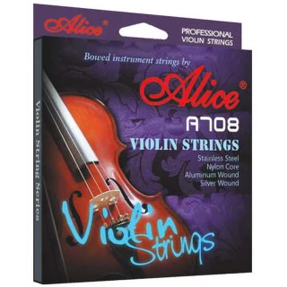 Alice A708 小提琴套弦(高級鍍層高碳鋼絲/尼龍弦芯/鋁合金純銀纏弦/鍍金珠)