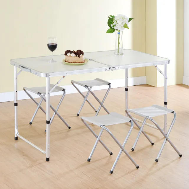 【家可】鋁合金折疊式休閒桌/露營桌(一桌四椅)