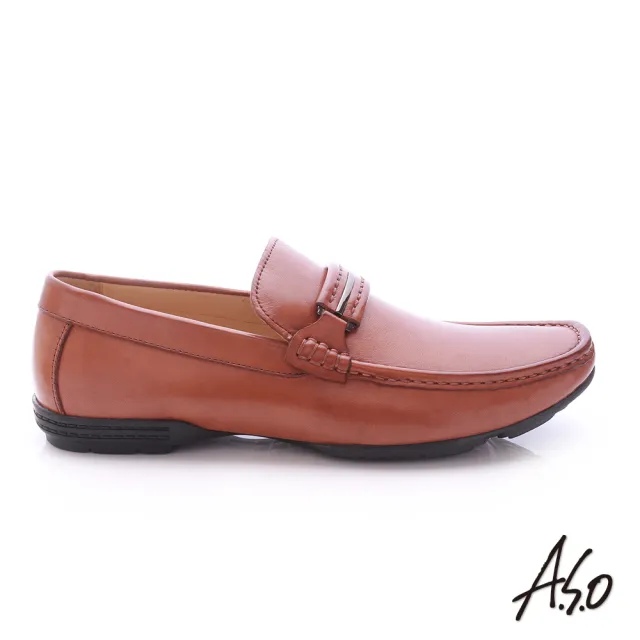 【A.S.O】3D超動能 小牛皮直套式彈力舒適休閒鞋(茶)