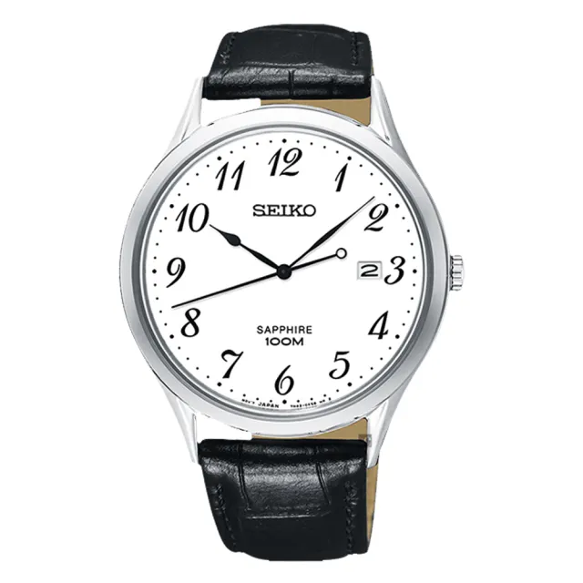 【SEIKO 精工】石英男錶 皮革錶帶 白 藍寶石玻璃鏡面 防水100米 日期顯示(SGEH75P1)