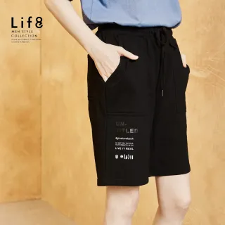 【Life8】Casual 高磅圈圈布 印花休閒短褲-黑色(02639)