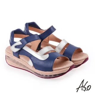 【A.S.O 阿瘦集團】超能力 金箔亮麗拼接皮革輕量奈米鞋墊休閒涼鞋(藍)