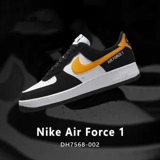 【NIKE 耐吉】休閒鞋 Nike Air Force 1 運動 穿搭 刺繡 麂皮 田徑俱樂部 黑白 黃勾 男鞋(DH7568-002)