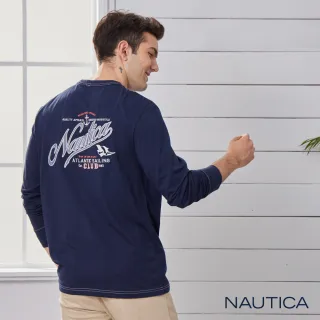 【NAUTICA】男裝極簡品牌LOGO長袖T恤(海軍藍)