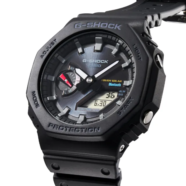 【CASIO 卡西歐】G-SHOCK 太陽能智慧藍芽八角雙顯錶-小紅指針(GA-B2100-1A 農家橡樹)