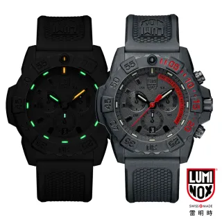 【LUMINOX 雷明時】NAVY SEAL CHRONO 3580海豹三眼計時腕錶(消光黑x紅時標/45m)