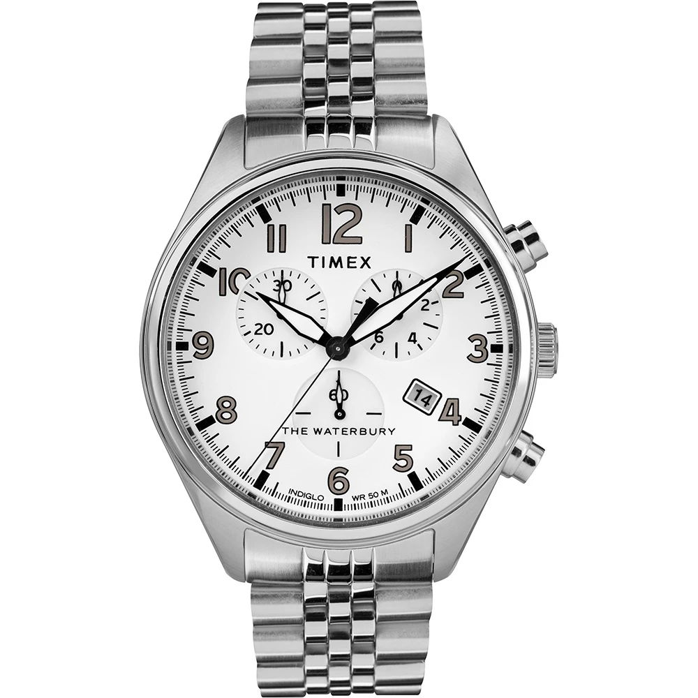 天美時 Waterbury Chrono系列 三眼計時經典紳士手錶(銀 TXTW2R88500)