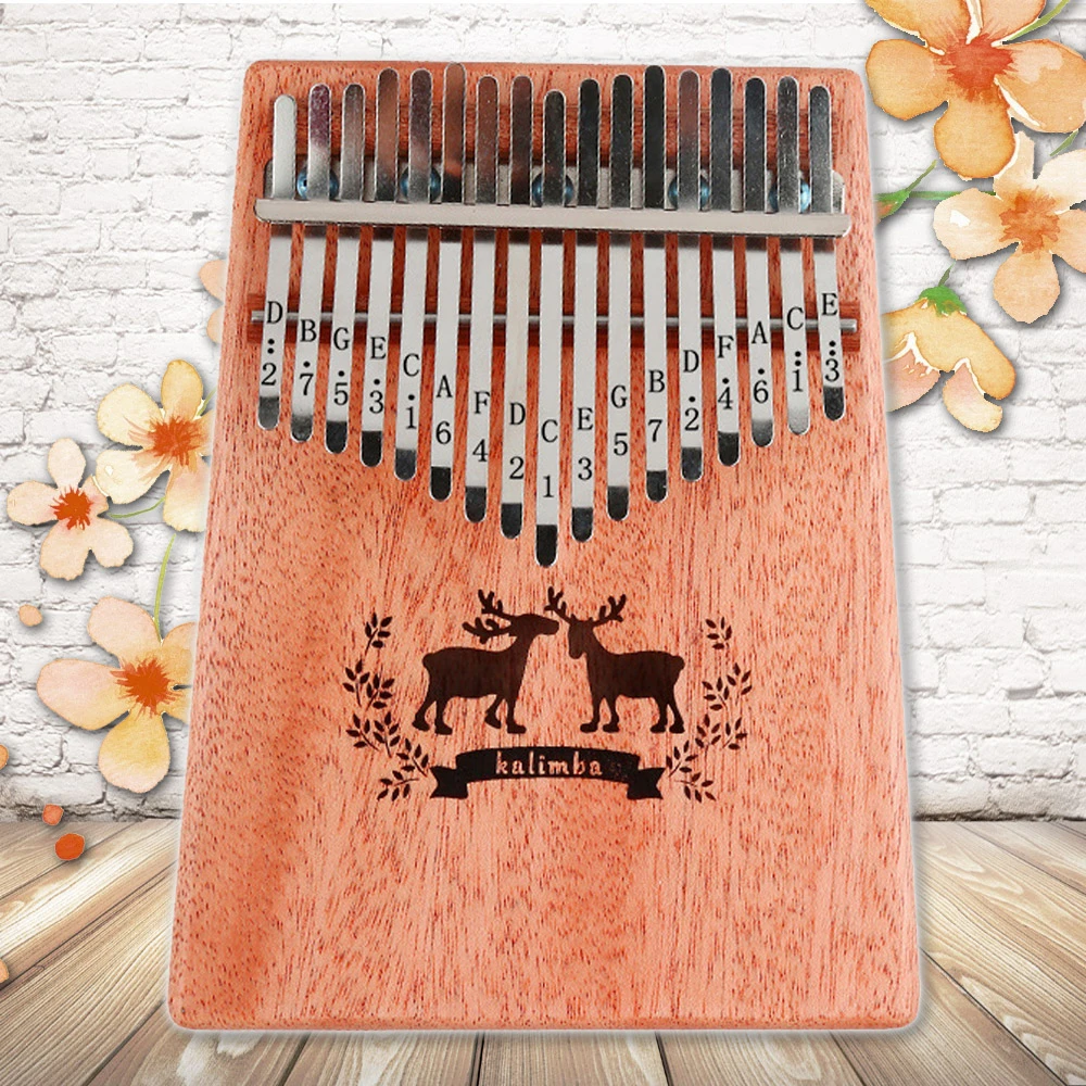 【美佳音樂】奧福樂器 Kalimba 卡林巴琴拇指琴-超值全配．17音桃花芯木單板-小鹿花園(贈旅行包)