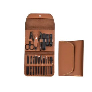 居家生活用品指甲剪修甲工具指甲刀指甲鉗套裝16件套裝(B34棕色)