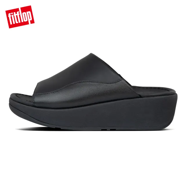 【FitFlop】MYLA LEATHER SLIDES 包覆性高一片式簡約涼鞋-女(靚黑色)