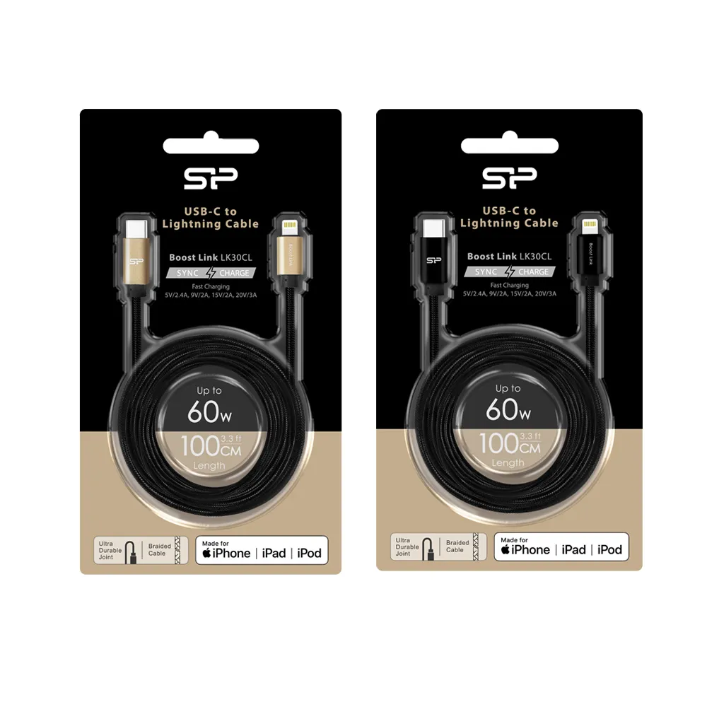 【SP 廣穎】MFI認證 60W LK30CL USB-C to Lightning 1M PD 充電傳輸線(iPhone 14/13/12/11 快充線)