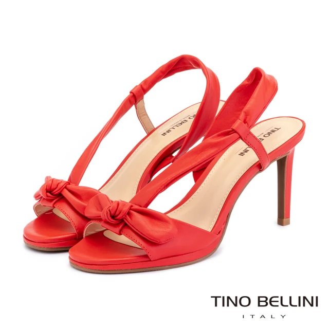 【TINO BELLINI 貝里尼】巴西進口牛皮扭結撓帶高跟涼鞋TF9050(紅)