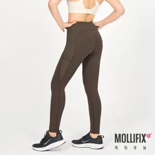 【Mollifix 瑪莉菲絲】高彈力訓練動塑褲、瑜珈服、Legging(黑+黑網)