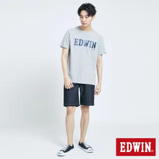 【EDWIN】斜袋LOGO牛仔短褲-男款(原藍磨)